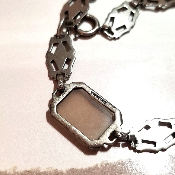 Antique Art Deco Sterling Taupe Camphor Glass Bracelet - Picture 5 of 7